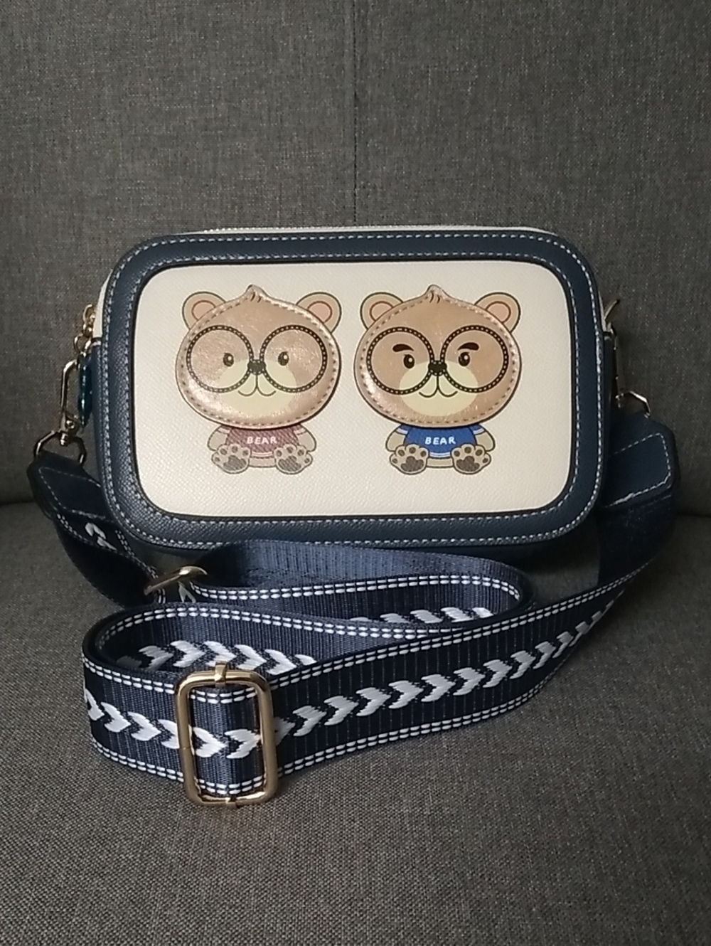 Cute Bear Print Navy Crossbody Bag for Women